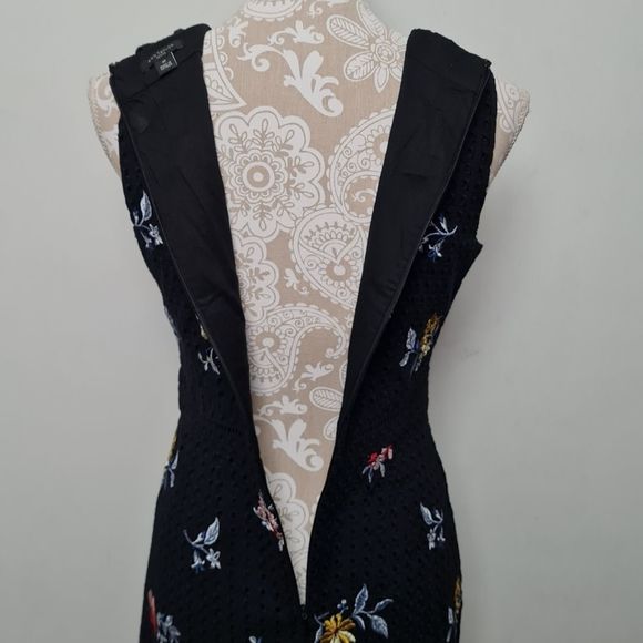Ann Taylor Floral Embroidered Eyelet Sheath Dress Black Women's Size 4 Petite - Picture 9 of 15